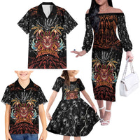 Aloha Halloween Family Matching Off The Shoulder Long Sleeve Dress and Hawaiian Shirt Horror Tiki Heavy Metal Style - Wonder Print Shop