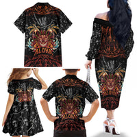 Aloha Halloween Family Matching Off The Shoulder Long Sleeve Dress and Hawaiian Shirt Horror Tiki Heavy Metal Style - Wonder Print Shop