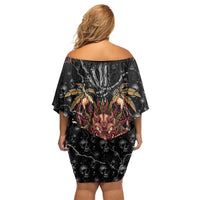 Aloha Halloween Family Matching Off Shoulder Short Dress and Hawaiian Shirt Horror Tiki Heavy Metal Style - Wonder Print Shop