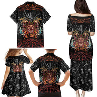 Aloha Halloween Family Matching Puletasi and Hawaiian Shirt Horror Tiki Heavy Metal Style - Wonder Print Shop