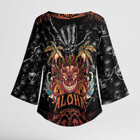 Aloha Halloween Kimono Sleeve Blouse Horror Tiki Heavy Metal Style - Wonder Print Shop