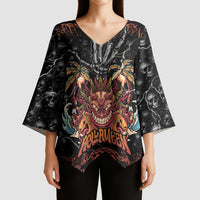 Aloha Halloween Kimono Sleeve Blouse Horror Tiki Heavy Metal Style - Wonder Print Shop