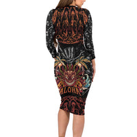 Aloha Halloween Long Sleeve Bodycon Dress Horror Tiki Heavy Metal Style - Wonder Print Shop