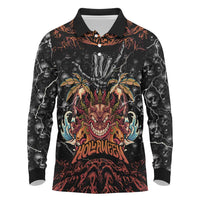 Aloha Halloween Long Sleeve Polo Shirt Horror Tiki Heavy Metal Style - Wonder Print Shop