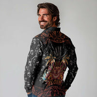 Aloha Halloween Long Sleeve Polo Shirt Horror Tiki Heavy Metal Style - Wonder Print Shop