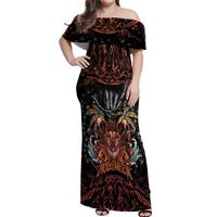 Aloha Halloween Off Shoulder Maxi Dress Horror Tiki Heavy Metal Style - Wonder Print Shop