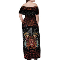 Aloha Halloween Off Shoulder Maxi Dress Horror Tiki Heavy Metal Style - Wonder Print Shop