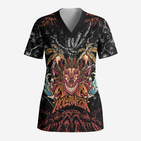 Aloha Halloween Scrub Top Horror Tiki Heavy Metal Style - Wonder Print Shop