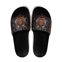 Aloha Halloween Slide Sandals Horror Tiki Heavy Metal Style - Wonder Print Shop