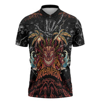 Aloha Halloween Zipper Polo Shirt Horror Tiki Heavy Metal Style - Wonder Print Shop