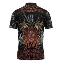 Aloha Halloween Zipper Polo Shirt Horror Tiki Heavy Metal Style - Wonder Print Shop