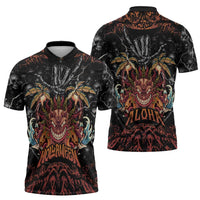 Aloha Halloween Zipper Polo Shirt Horror Tiki Heavy Metal Style - Wonder Print Shop