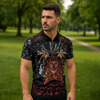 Aloha Halloween Zipper Polo Shirt Horror Tiki Heavy Metal Style - Wonder Print Shop