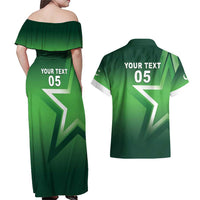 Custom Pakistan Cricket Couples Matching Off Shoulder Maxi Dress and Hawaiian Shirt Go Champions Shaheens LT05 - Wonder Print Shop