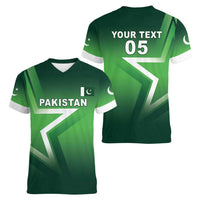 Custom Pakistan Cricket Women V-Neck T-Shirt Go Champions Shaheens LT05 - Wonder Print Shop
