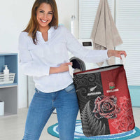 New Zealand And England Rugby Laundry Basket Red Rose Mix Maori Pattern - Wonder Print Shop