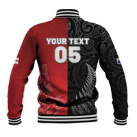 New Zealand And England Rugby Custom Baseball Jacket Red Rose Mix Maori Pattern - Wonder Print Shop