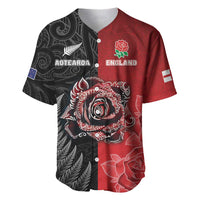 New Zealand And England Rugby Custom Baseball Jersey Red Rose Mix Maori Pattern - Wonder Print Shop