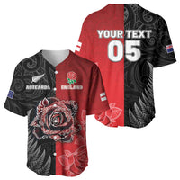 New Zealand And England Rugby Custom Baseball Jersey Red Rose Mix Maori Pattern - Wonder Print Shop