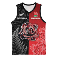New Zealand And England Rugby Custom Basketball Jersey Red Rose Mix Maori Pattern - Wonder Print Shop