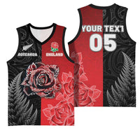 New Zealand And England Rugby Custom Basketball Jersey Red Rose Mix Maori Pattern - Wonder Print Shop