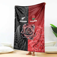 New Zealand And England Rugby Blanket Red Rose Mix Maori Pattern - Wonder Print Shop