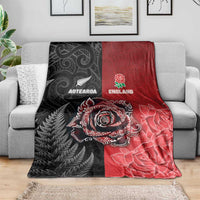 New Zealand And England Rugby Blanket Red Rose Mix Maori Pattern - Wonder Print Shop