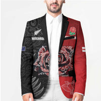 New Zealand And England Rugby Custom Blazer Red Rose Mix Maori Pattern - Wonder Print Shop