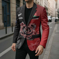 New Zealand And England Rugby Custom Blazer Red Rose Mix Maori Pattern - Wonder Print Shop
