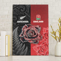 New Zealand And England Rugby Canvas Wall Art Red Rose Mix Maori Pattern - Wonder Print Shop
