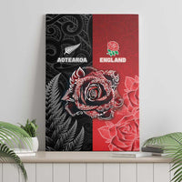 New Zealand And England Rugby Canvas Wall Art Red Rose Mix Maori Pattern - Wonder Print Shop