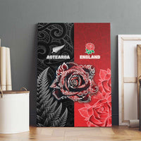 New Zealand And England Rugby Canvas Wall Art Red Rose Mix Maori Pattern - Wonder Print Shop