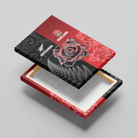 New Zealand And England Rugby Canvas Wall Art Red Rose Mix Maori Pattern - Wonder Print Shop