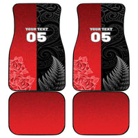 New Zealand And England Rugby Custom Car Mats Red Rose Mix Maori Pattern - Wonder Print Shop