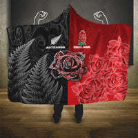New Zealand And England Rugby Hooded Blanket Red Rose Mix Maori Pattern - Wonder Print Shop
