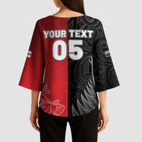New Zealand And England Rugby Custom Kimono Sleeve Blouse Red Rose Mix Maori Pattern - Wonder Print Shop