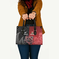 New Zealand And England Rugby Leather Bag Red Rose Mix Maori Pattern - Wonder Print Shop