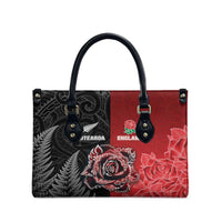New Zealand And England Rugby Leather Bag Red Rose Mix Maori Pattern - Wonder Print Shop