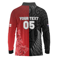 New Zealand And England Rugby Custom Long Sleeve Polo Shirt Red Rose Mix Maori Pattern - Wonder Print Shop