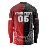 New Zealand And England Rugby Custom Long Sleeve Shirt Red Rose Mix Maori Pattern - Wonder Print Shop