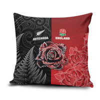 New Zealand And England Rugby Pillow Cover Red Rose Mix Maori Pattern - Wonder Print Shop