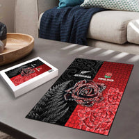 New Zealand And England Rugby Puzzle Red Rose Mix Maori Pattern - Wonder Print Shop