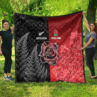 New Zealand And England Rugby Quilt Red Rose Mix Maori Pattern - Wonder Print Shop
