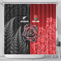New Zealand And England Rugby Shower Curtain Red Rose Mix Maori Pattern - Wonder Print Shop