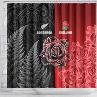New Zealand And England Rugby Shower Curtain Red Rose Mix Maori Pattern - Wonder Print Shop
