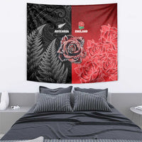 New Zealand And England Rugby Tapestry Red Rose Mix Maori Pattern - Wonder Print Shop