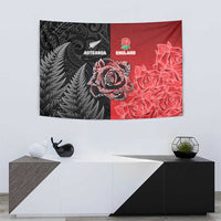 New Zealand And England Rugby Tapestry Red Rose Mix Maori Pattern - Wonder Print Shop