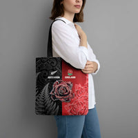 New Zealand And England Rugby Tote Bag Red Rose Mix Maori Pattern - Wonder Print Shop