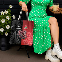 New Zealand And England Rugby Tote Bag Red Rose Mix Maori Pattern - Wonder Print Shop