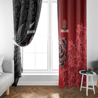 New Zealand And England Rugby Window Curtain Red Rose Mix Maori Pattern - Wonder Print Shop